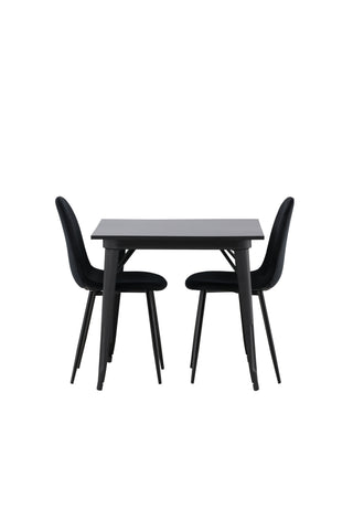 Venture Home Tempe Matbord - Svart / Svart MDF + Polar Matstol - Svarta ben / Svart sammet _2