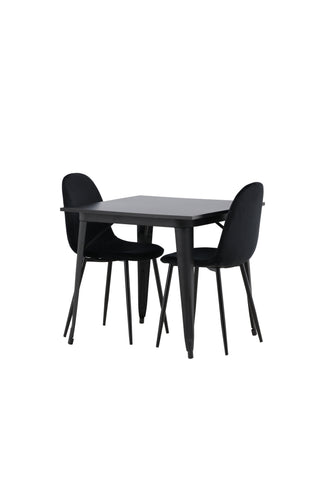 Venture Home Tempe Matbord - Svart / Svart MDF + Polar Matstol - Svarta ben / Svart sammet _2