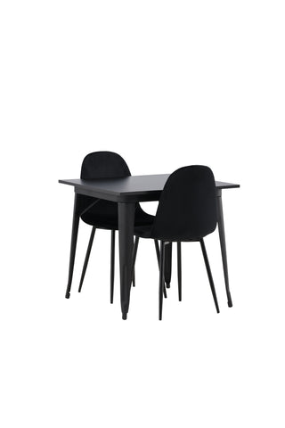 Venture Home Tempe Matbord - Svart / Svart MDF + Polar Matstol - Svarta ben / Svart sammet _2