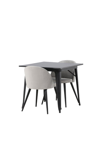 Venture Home Tempe Matbord - Svart / Svart MDF + Matstol i sammet - Ljusgrå / Svart _2