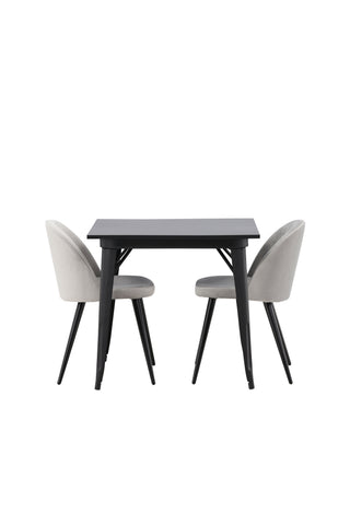 Venture Home Tempe Matbord - Svart / Svart MDF + Matstol i sammet - Ljusgrå / Svart _2