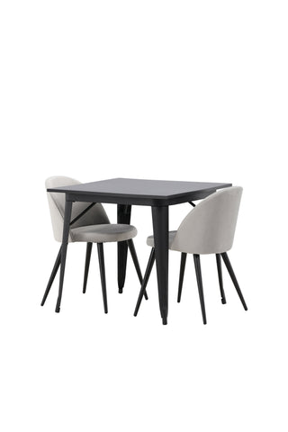 Venture Home Tempe Matbord - Svart / Svart MDF + Matstol i sammet - Ljusgrå / Svart _2