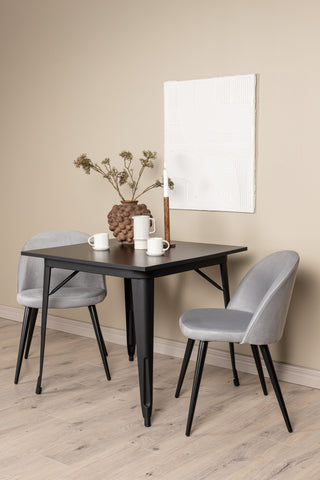 Venture Home Tempe Matbord - Svart / Svart MDF + Matstol i sammet - Ljusgrå / Svart _2