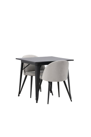 Venture Home Tempe Matbord - Svart / Svart MDF + Matstol i sammet - Ljusgrå / Svart _2
