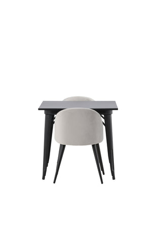 Venture Home Tempe Matbord - Svart / Svart MDF + Matstol i sammet - Ljusgrå / Svart _2