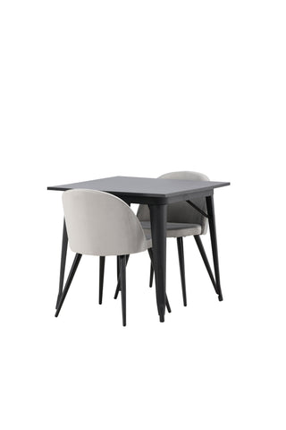 Venture Home Tempe Matbord - Svart / Svart MDF + Matstol i sammet - Ljusgrå / Svart _2