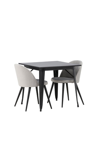 Venture Home Tempe Matbord - Svart / Svart MDF + Matstol i sammet - Ljusgrå / Svart _2