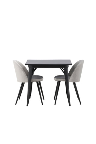 Venture Home Tempe Matbord - Svart / Svart MDF + Matstol i sammet - Ljusgrå / Svart _2
