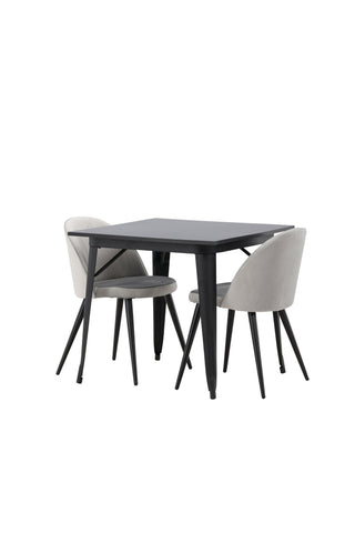 Venture Home Tempe Matbord - Svart / Svart MDF + Matstol i sammet - Ljusgrå / Svart _2