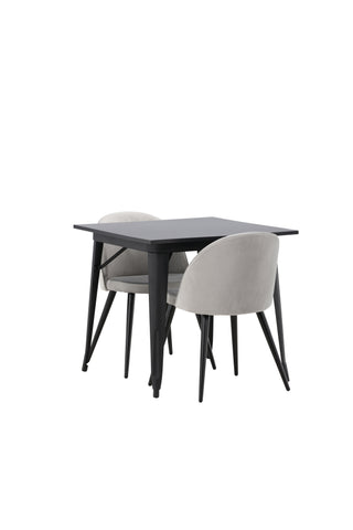 Venture Home Tempe Matbord - Svart / Svart MDF + Matstol i sammet - Ljusgrå / Svart _2