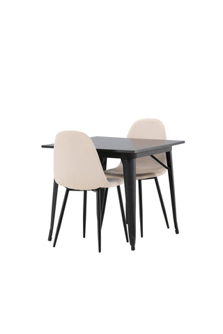 Venture Home Tempe Matbord - Svart / Svart MDF + Polar Matstol - Svarta ben / Beige sammet _2