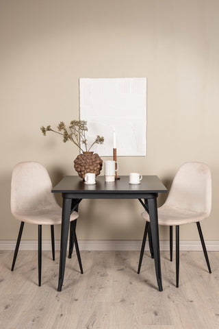 Venture Home Tempe Matbord - Svart / Svart MDF + Polar Matstol - Svarta ben / Beige sammet _2