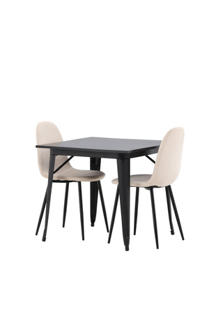 Venture Home Tempe Matbord - Svart / Svart MDF + Polar Matstol - Svarta ben / Beige sammet _2