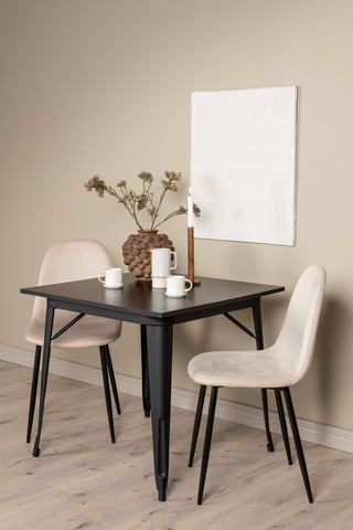 Venture Home Tempe Matbord - Svart / Svart MDF + Polar Matstol - Svarta ben / Beige sammet _2
