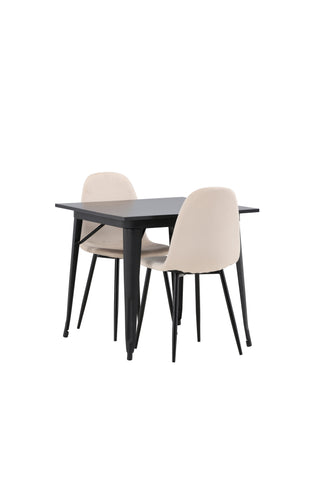 Venture Home Tempe Matbord - Svart / Svart MDF + Polar Matstol - Svarta ben / Beige sammet _2