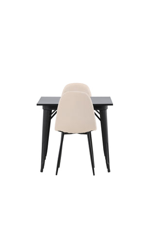 Venture Home Tempe Matbord - Svart / Svart MDF + Polar Matstol - Svarta ben / Beige sammet _2