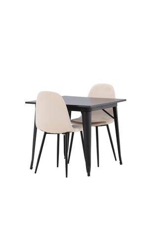 Venture Home Tempe Matbord - Svart / Svart MDF + Polar Matstol - Svarta ben / Beige sammet _2