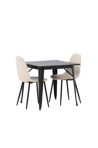 Venture Home Tempe Matbord - Svart / Svart MDF + Polar Matstol - Svarta ben / Beige sammet _2