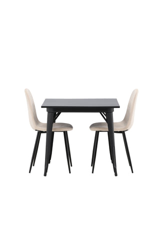 Venture Home Tempe Matbord - Svart / Svart MDF + Polar Matstol - Svarta ben / Beige sammet _2