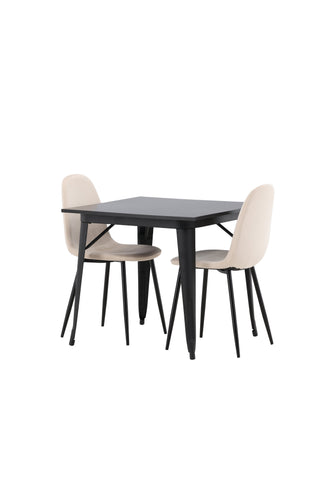 Venture Home Tempe Matbord - Svart / Svart MDF + Polar Matstol - Svarta ben / Beige sammet _2