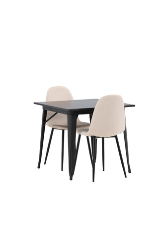Venture Home Tempe Matbord - Svart / Svart MDF + Polar Matstol - Svarta ben / Beige sammet _2