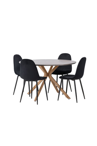 Venture Home Piazza Matbord - Naturlig / Mörkgrå Spraystone + Polar Matstol - Svarta ben / Svart sammet _4
