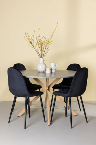 Venture Home Piazza Matbord - Naturlig / Mörkgrå Spraystone + Polar Matstol - Svarta ben / Svart sammet _4
