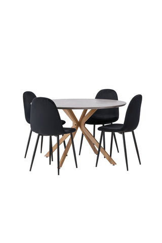 Venture Home Piazza Matbord - Naturlig / Mörkgrå Spraystone + Polar Matstol - Svarta ben / Svart sammet _4