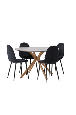 Venture Home Piazza Matbord - Naturlig / Mörkgrå Spraystone + Polar Matstol - Svarta ben / Svart sammet _4