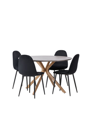 Venture Home Piazza Matbord - Naturlig / Mörkgrå Spraystone + Polar Matstol - Svarta ben / Svart sammet _4