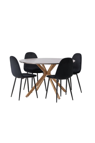 Venture Home Piazza Matbord - Naturlig / Mörkgrå Spraystone + Polar Matstol - Svarta ben / Svart sammet _4