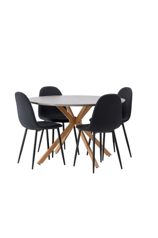 Venture Home Piazza Matbord - Naturlig / Mörkgrå Spraystone +Polar Matstol - Svarta Ben - Svart tyg _4