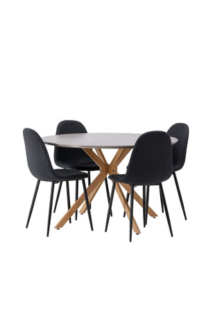 Venture Home Piazza Matbord - Naturlig / Mörkgrå Spraystone +Polar Matstol - Svarta Ben - Svart tyg _4