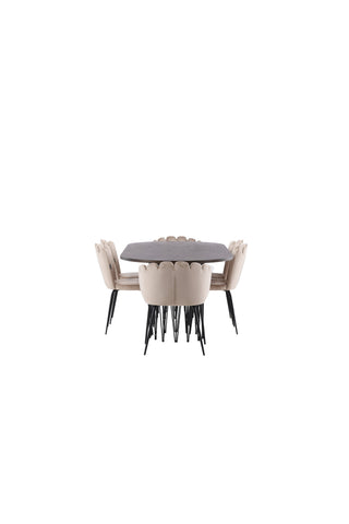 Venture Home Vail Matbord - Svart / Rökt Svart MDF +Limhamn Lätt Stol - Svart / Beige Sammet _4