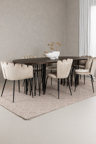 Venture Home Ovalt matbord i sten - Svart / Moccafaner +Limhamn Light Chair_4+ Limhamn Chair - Svart / Beige Sammet _2