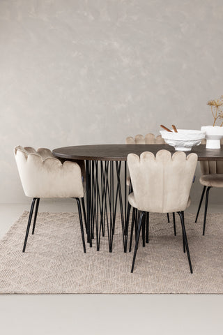 Venture Home Ovalt matbord i sten - Svart / Moccafaner +Limhamn Light Chair_4+ Limhamn Chair - Svart / Beige Sammet _2