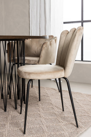 Venture Home Ovalt matbord i sten - Svart / Moccafaner +Limhamn Light Chair_4+ Limhamn Chair - Svart / Beige Sammet _2