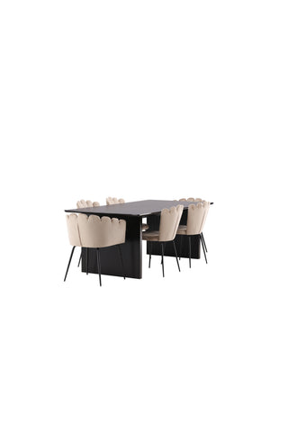 Venture Home Vail Matbord - Svart / Rökt Svart MDF +Limhamn Lätt Stol - Svart / Beige Sammet _4