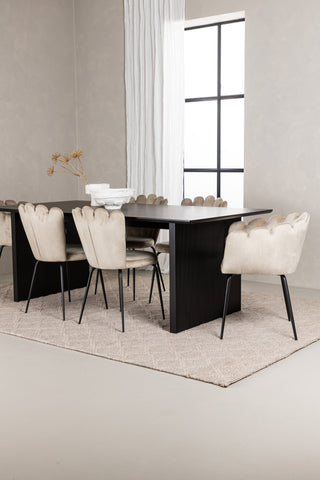 Venture Home Vail Matbord - Svart / Rökt Svart MDF +Limhamn Lätt Stol - Svart / Beige Sammet _4