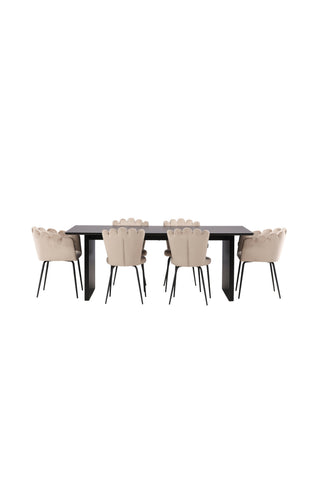 Venture Home Vail Matbord - Svart / Rökt Svart MDF +Limhamn Lätt Stol - Svart / Beige Sammet _4