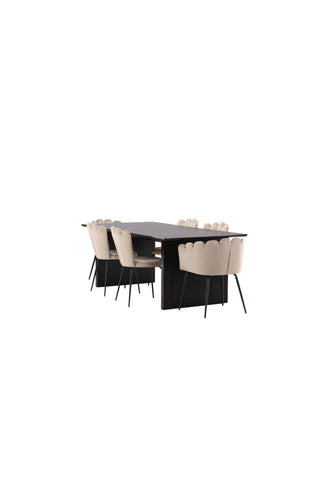 Venture Home Vail Matbord - Svart / Rökt Svart MDF +Limhamn Lätt Stol - Svart / Beige Sammet _4