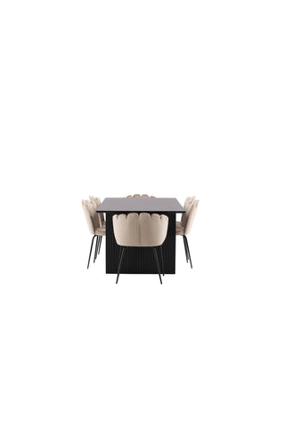 Venture Home Vail Matbord - Svart / Rökt Svart MDF +Limhamn Lätt Stol - Svart / Beige Sammet _4