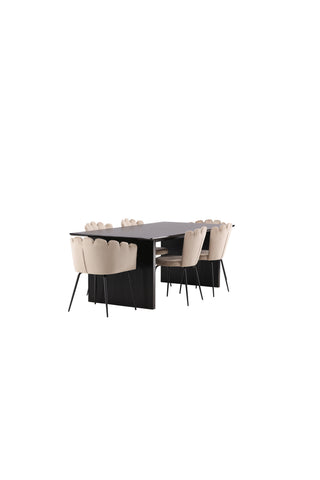 Venture Home Vail Matbord - Svart / Rökt Svart MDF +Limhamn Lätt Stol - Svart / Beige Sammet _4
