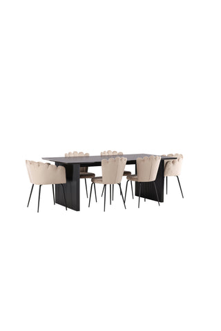 Venture Home Vail Matbord - Svart / Rökt Svart MDF +Limhamn Lätt Stol - Svart / Beige Sammet _4