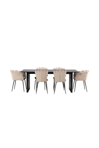 Venture Home Vail Matbord - Svart / Rökt Svart MDF +Limhamn Lätt Stol - Svart / Beige Sammet _4