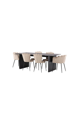 Venture Home Vail Matbord - Svart / Rökt Svart MDF +Limhamn Lätt Stol - Svart / Beige Sammet _4