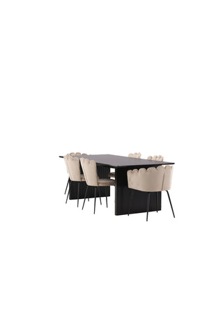 Venture Home Vail Matbord - Svart / Rökt Svart MDF +Limhamn Lätt Stol - Svart / Beige Sammet _4