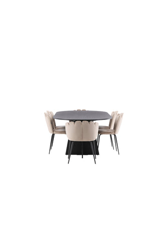 Venture Home Ovalt matbord i sten - Svart / Moccafaner +Limhamn Ljusstol - Svart / Beige sammet _4