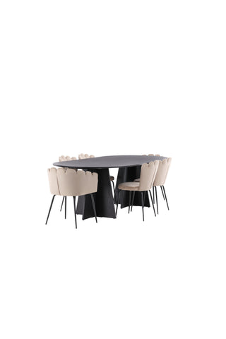 Venture Home Bootcut Ovalt matbord - Svart / Svart Fanéer +Limhamn Light Chair - Svart / Beige sammet _4