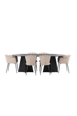 Venture Home Bootcut Ovalt matbord - Svart / Svart Fanéer +Limhamn Light Chair - Svart / Beige sammet _4